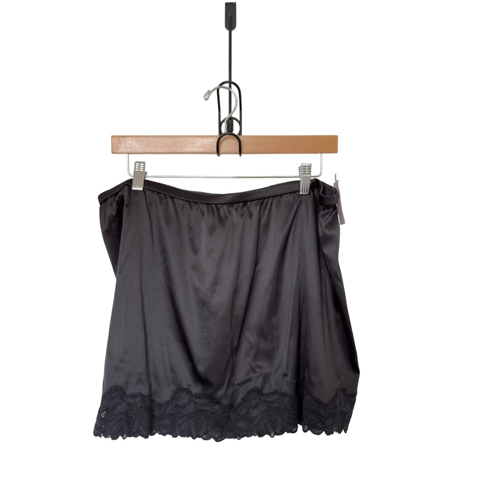 Auden Intimate Black Size XXL Satin Half Slip Floral lace Trim Elastic Waistband